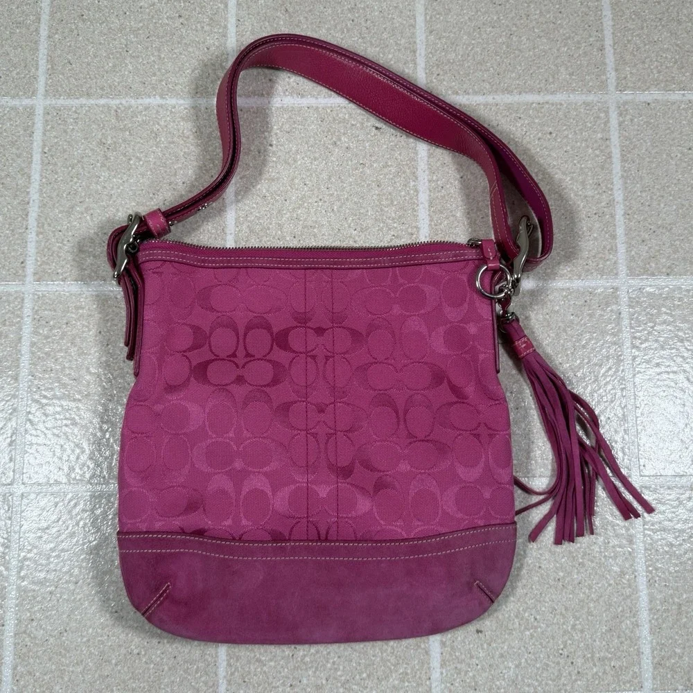 Vintage Y2K Coach Signature Soft Slim Duffle Hobo Bag C Hot Pink A055 9362